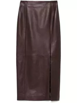 Kiton кожаная юбка миди, коричневый