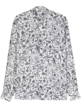 Kiton льняная рубашка с принтом, белый