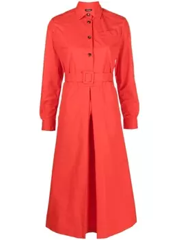 Kiton платье-рубашка миди с поясом, красный