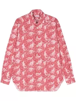 Kiton поплиновая рубашка с узором пейсли, красный