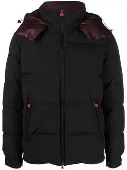 Kiton пуховик с капюшоном и вышитым логотипом, черный
