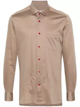 Kiton рубашка из джерси с логотипом, коричневый