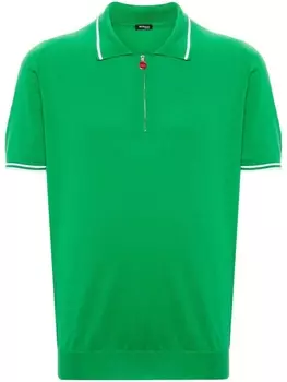 Kiton рубашка поло с отделкой в полоску, зеленый