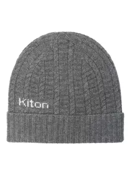 Kiton шапка-бини из кашемира с логотипом-интарсией, серый