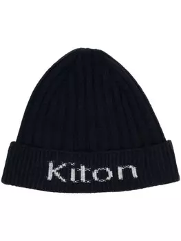 Kiton шапка бини в рубчик с логотипом, синий