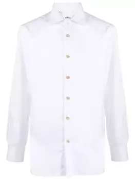 Kiton spread-collar cotton shirt, белый