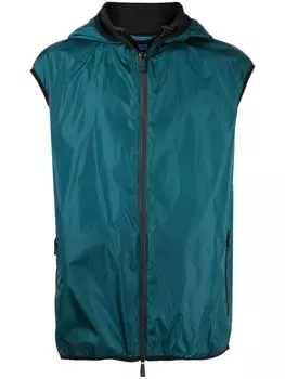 Kiton жилет с капюшоном и контрастной вставкой, зеленый