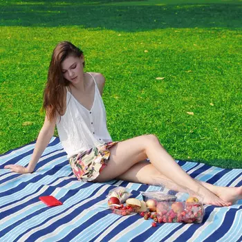 Kiversy замшевый коврик для пикника, утолщенный пляжный коврик, влагостойкий коврик для кемпинга, синяя полоска