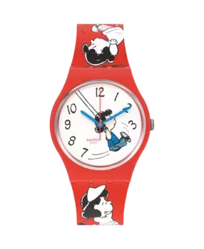 Кланк, смотри! с красным силиконовым ремешком Swatch, красный