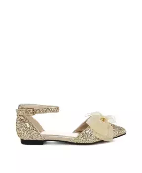 Кларис - Блестящие плоские сандалии с прозрачными вставками и бантом Rag & Co, золотой