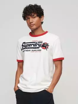 Классическая американская футболка Ringer с логотипом Core Superdry, белый/ярко-красный