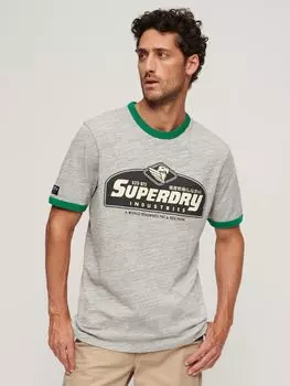 Классическая американская футболка Ringer с логотипом Core Superdry, грей марл/эрин грин