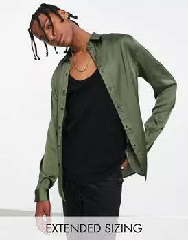 Классическая атласная рубашка цвета хаки ASOS DESIGN