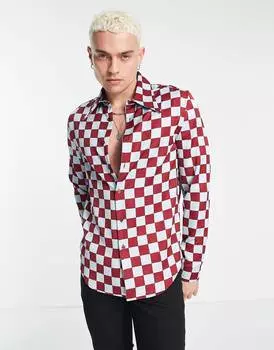 Классическая атласная рубашка в клетку 70-х ASOS DESIGN