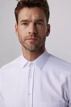 Классическая белая мужская рубашка с длинным рукавом и держателем галстука Добби TUDORS