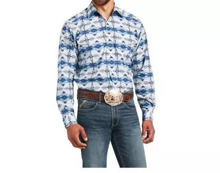 Классическая белая рубашка с рукавом L/L Ivan с синим ацтекским принтом Ariat