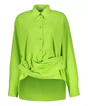 Классическая блузка из хлопка с планкой на пуговицах. Low Classic, зеленый