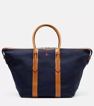 Классическая большая сумка-шоппер из холста с кожаными деталями Polo Ralph Lauren, Navy/Cuoio