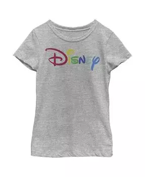 Классическая детская футболка с разноцветным логотипом для девочек Disney, серый