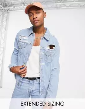 Классическая джинсовая куртка светлого цвета с рваными краями ASOS DESIGN