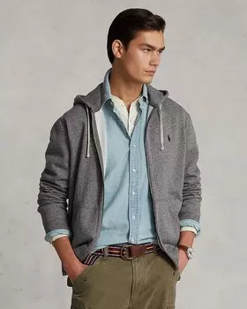 Классическая флисовая толстовка с молнией во всю длину Polo Ralph Lauren, серый