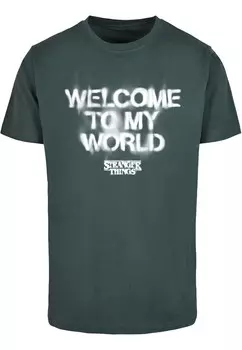 Классическая футболка ABSOLUTE CULT Shirt Stranger Things - Welcome To My World, темно-зеленый
