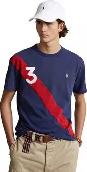 Классическая футболка из джерси в полоску с баннером Polo Ralph Lauren, синий