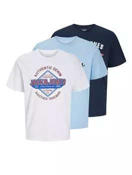 Классическая футболка JACK & JONES Shirt, цвет navy/light blue/white