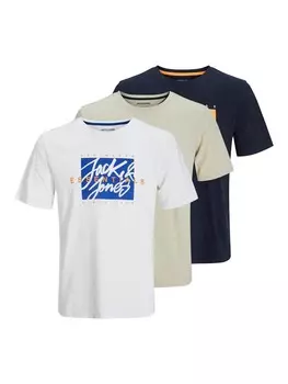 Классическая футболка JACK & JONES Shirt JJCOLTON, цвет beige/marine blue/white