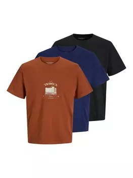 Классическая футболка JACK & JONES Shirt JORBOSTON, цвет marine blue/auburn/black