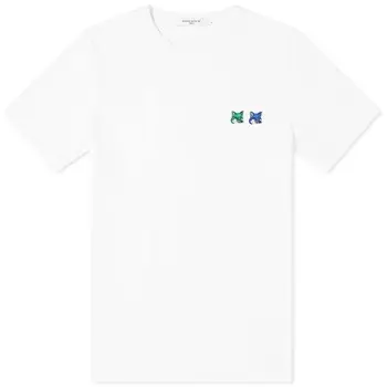 Классическая футболка Maison Kitsune с двойной монохромной нашивкой в виде головы лисы, белый