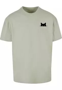 Классическая футболка Merchcode Shirt Halloween - Cat Tee, оливковый