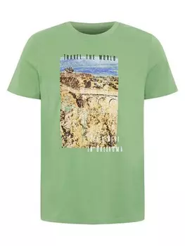 Классическая футболка Oklahoma Jeans Shirt mit Travel-Print, темно-зеленый