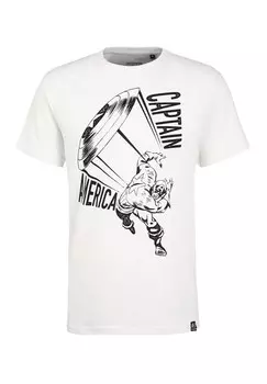 Классическая футболка Recovered Shirt Marvel Captain America Shield Ecru Slub, экрю