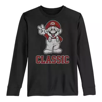 Классическая футболка с длинными рукавами и рисунком знака мира Nintendo Super Mario для мальчиков 8–20 лет Licensed Character