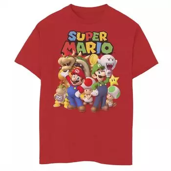 Классическая футболка с графическим изображением Nintendo Super Mario Group Shot для мальчиков 8–20 лет Licensed Character, красный