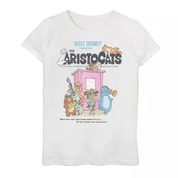 Классическая футболка с графическим рисунком и плакатом Disney's The Aristocats для девочек 7–16 лет, групповая фотография Disney
