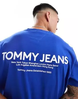 Классическая футболка с линейным принтом на спине синего цвета Tommy Jeans