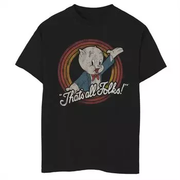 Классическая футболка с рисунком Porky Pig It’s All Folks для мальчиков 8–20 лет Looney Tunes Licensed Character
