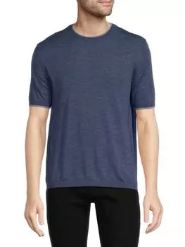 Классическая футболка с воротником из мериносовой шерсти Bruno Magli, цвет Denim