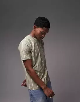 Классическая футболка шалфейного цвета с вертикальными полосками Topman