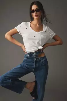 Классическая футболка T.La с V-образным вырезом, черно/белый