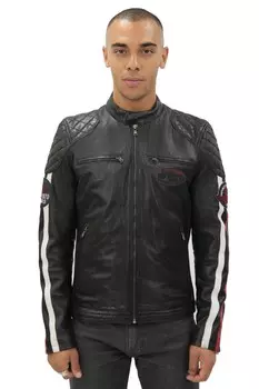 Классическая гоночная кожаная куртка в полоску для барселоны Infinity Leather, черный