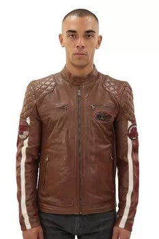 Классическая гоночная кожаная куртка в полоску для барселоны Infinity Leather, коричневый