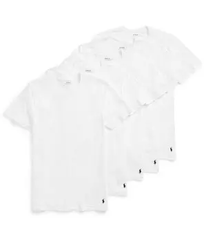 Классическая хлопковая майка с короткими рукавами и круглым вырезом Polo Ralph Lauren, комплект из 5 шт., белый