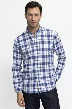 Классическая хлопковая мужская рубашка в клетку с воротником на пуговицах TUDORS, черный