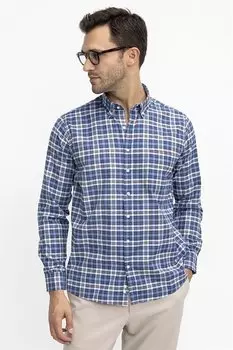 Классическая хлопковая мужская рубашка в клетку с воротником на пуговицах TUDORS, темно-синий