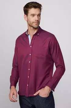 Классическая хлопковая оксфордская однотонная бордово-красная мужская рубашка с легкой глажкой TUDORS