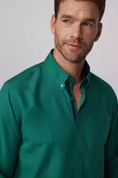 Классическая хлопковая оксфордская однотонная зеленая мужская рубашка легкого глажения TUDORS, зеленый