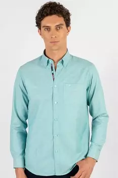 Классическая хлопковая оксфордская простая мужская рубашка с воротником на пуговицах, легкая глажка Tudors, бирюзовый
